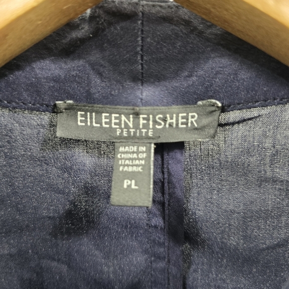 Eileen Fisher Jacket Womens Large P Organic Linen Zip Moto Blazer Navy Blue - Picture 3 of 13